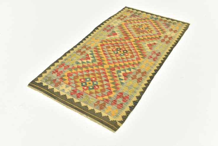 Detail image of 3' 1 x 6' 4 Hand Woven Kilim Maymana Wool Rug
