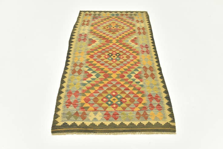 Detail image of 3' 1 x 6' 4 Hand Woven Kilim Maymana Wool Rug