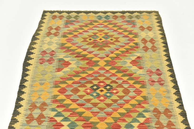 Detail image of 3' 1 x 6' 4 Hand Woven Kilim Maymana Wool Rug