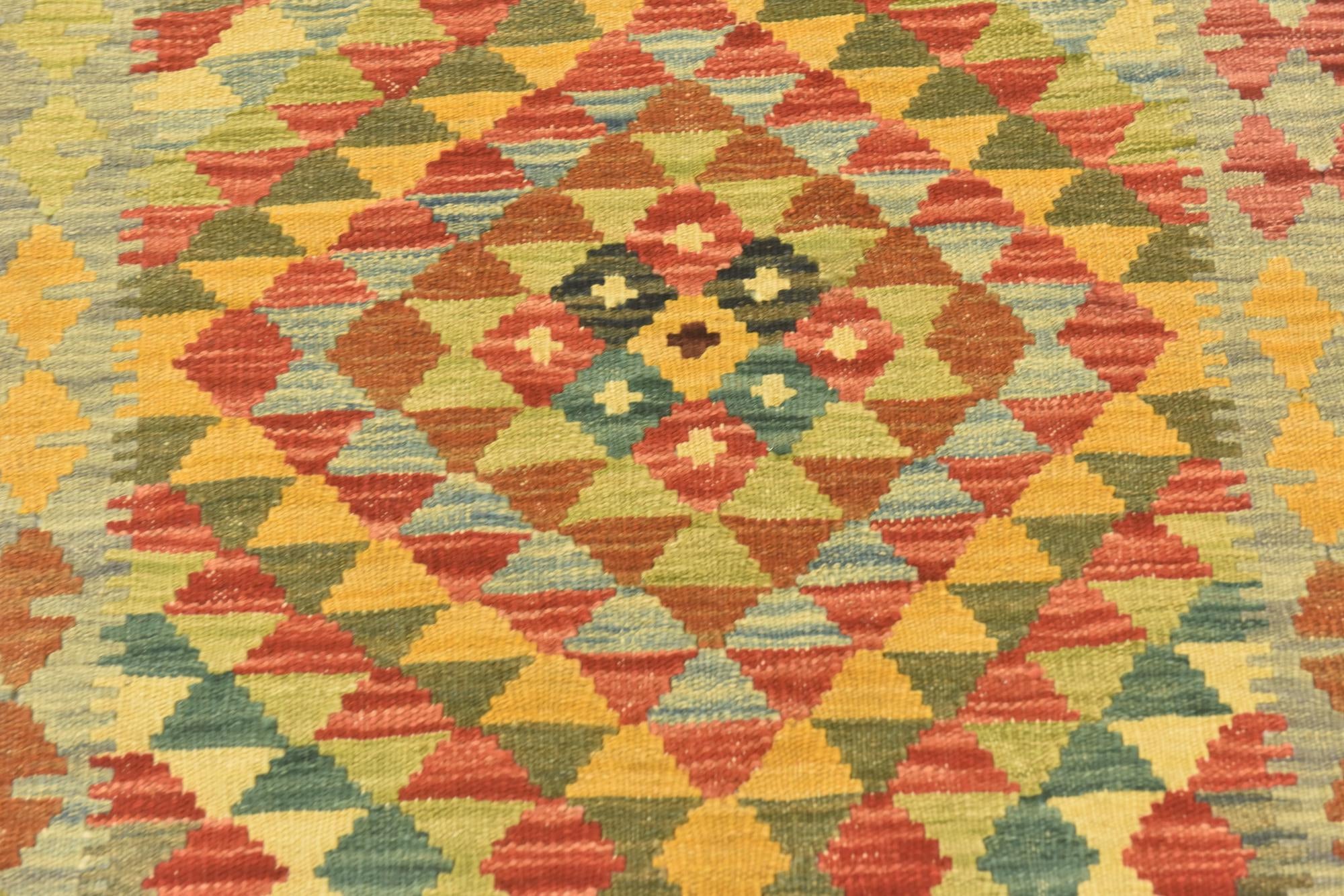 3' 1 x 6' 4 Hand Woven Kilim Maymana Wool Rug