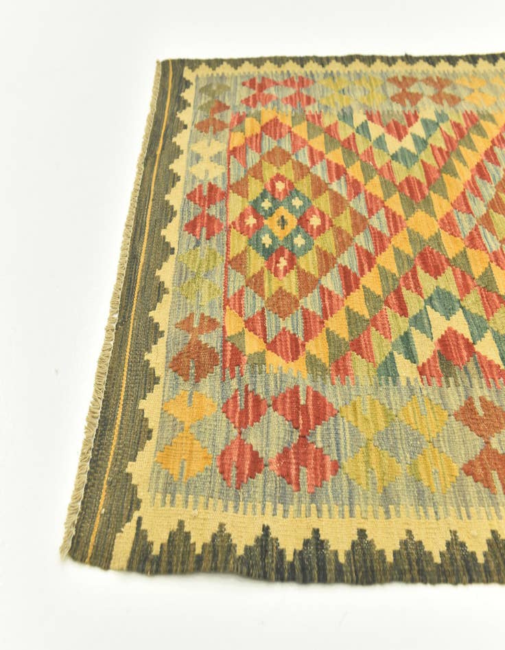 Detail image of 3' 1 x 6' 4  Hand Woven Kilim Maymana Wool Rug