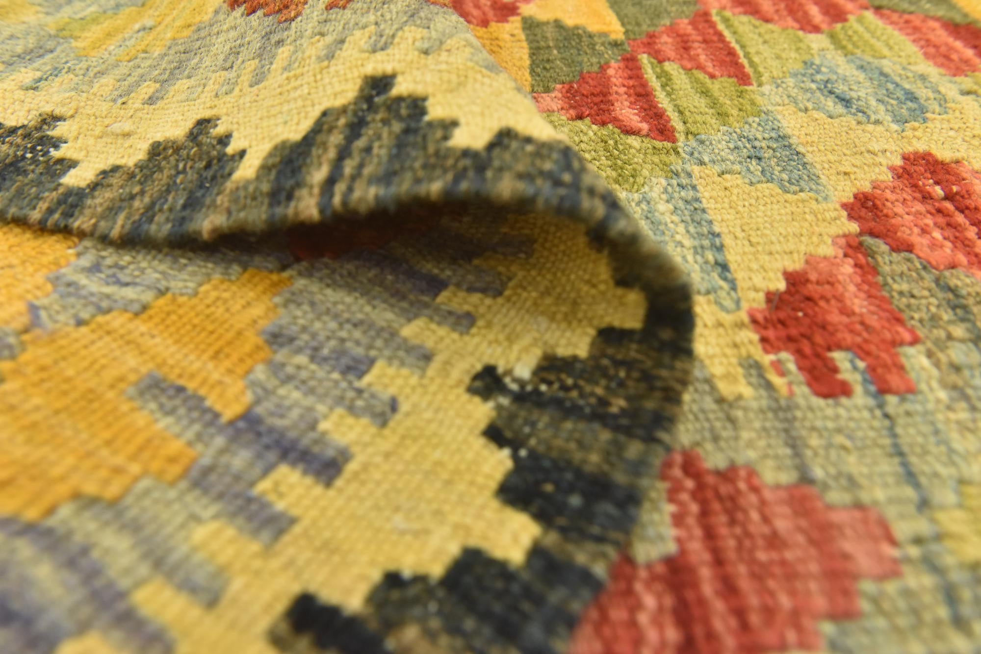 3' 1 x 6' 4 Hand Woven Kilim Maymana Wool Rug