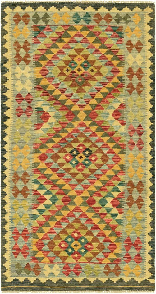 Detail image of 3' 1 x 6' 4 Hand Woven Kilim Maymana Wool Rug