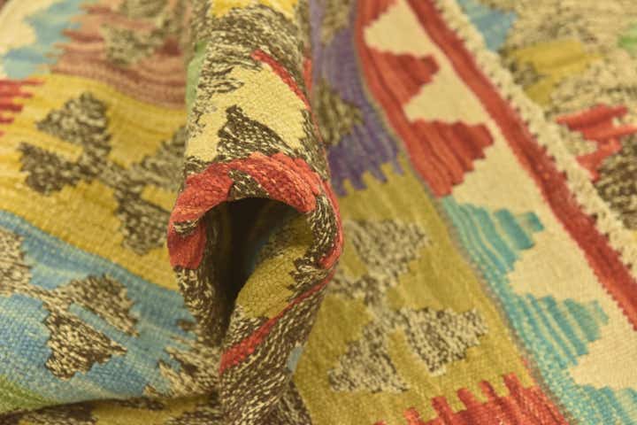 3' 8 x 6' 3 Hand Woven Kilim Maymana Wool Rug