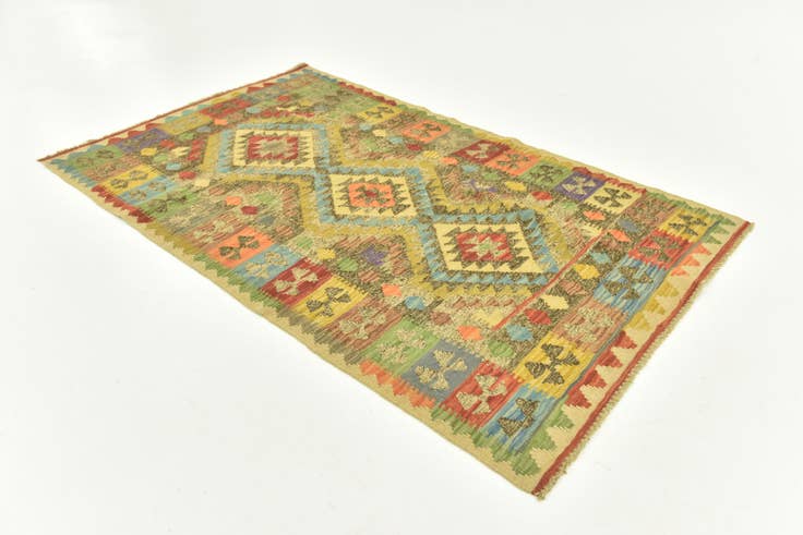 Detail image of 3' 8 x 6' 3 Hand Woven Kilim Maymana Wool Rug