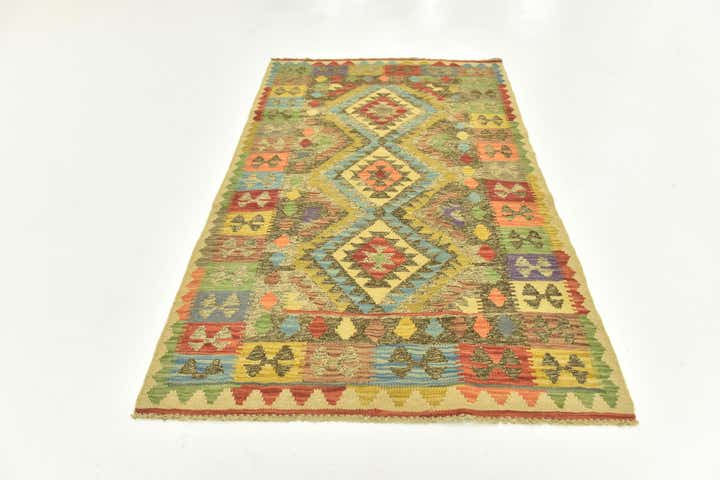 3' 8 x 6' 3 Hand Woven Kilim Maymana Wool Rug