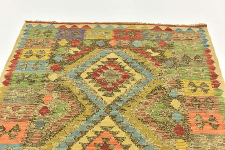 3' 8 x 6' 3 Hand Woven Kilim Maymana Wool Rug