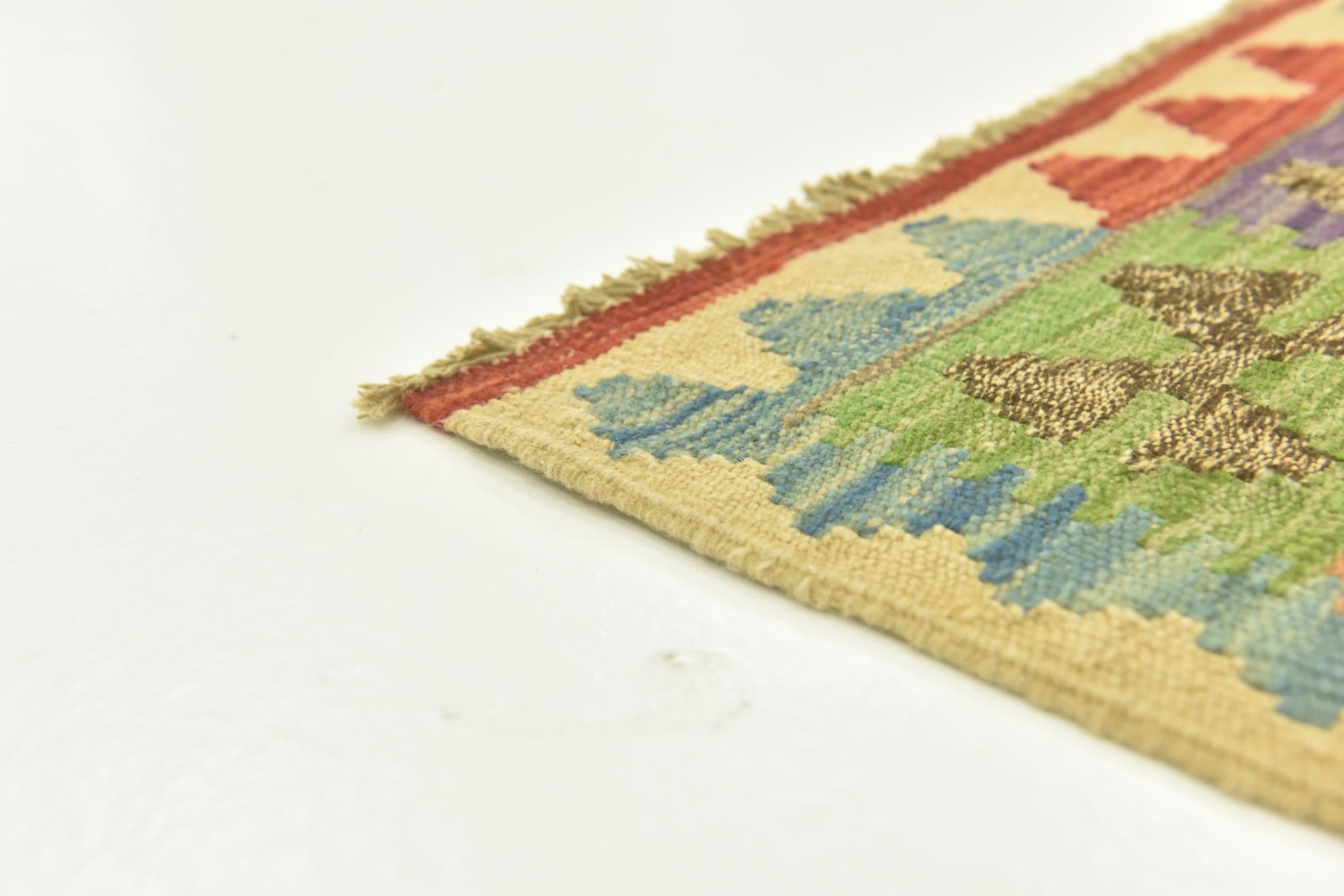 3' 8 x 6' 3 Hand Woven Kilim Maymana Wool Rug