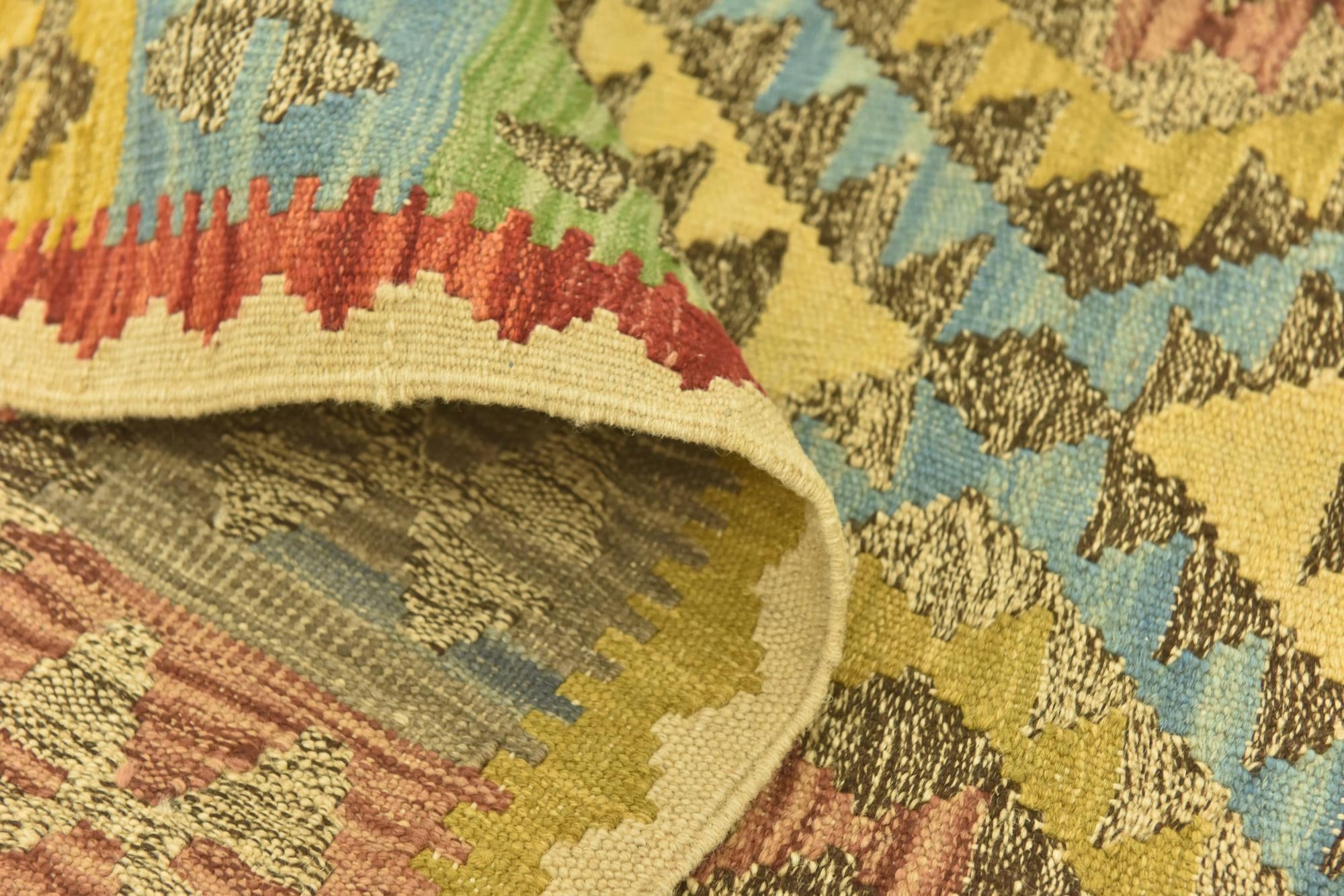3' 8 x 6' 3 Hand Woven Kilim Maymana Wool Rug