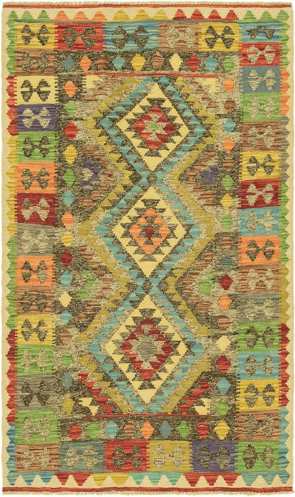 3' 8 x 6' 3 Hand Woven Kilim Maymana Wool Rug