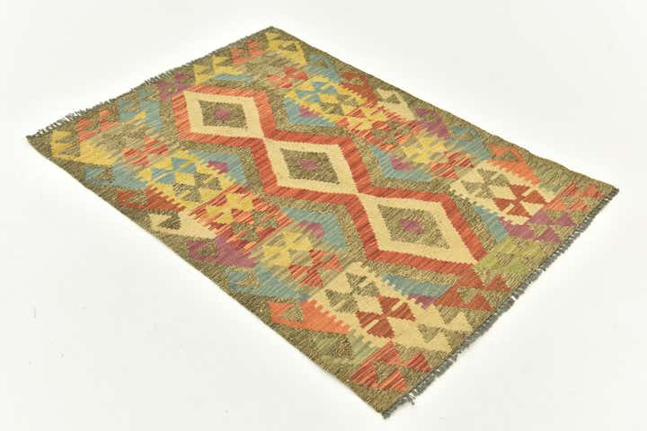 2' 9 x 4' Hand Woven Kilim Maymana Wool Rug