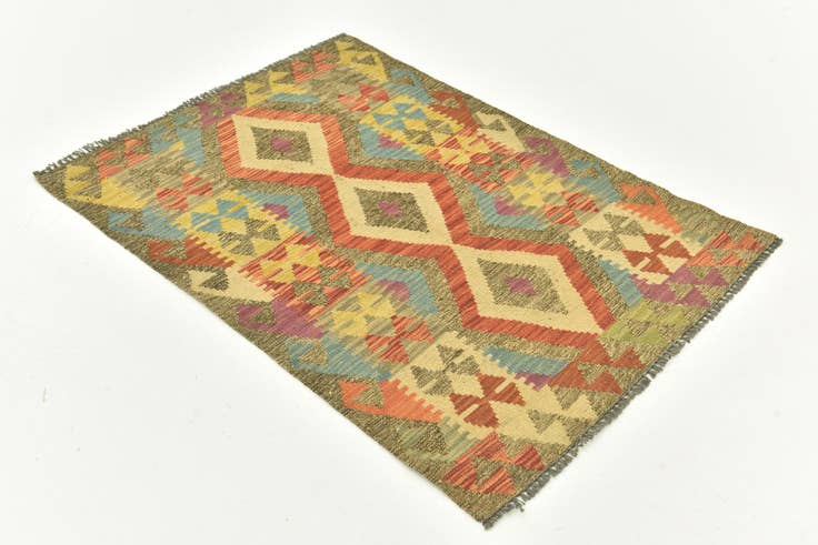 Detail image of 2' 9 x 4' Hand Woven Kilim Maymana Wool Rug
