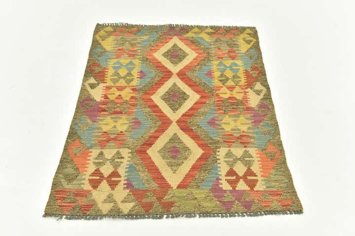 2' 9 x 4' Hand Woven Kilim Maymana Wool Rug