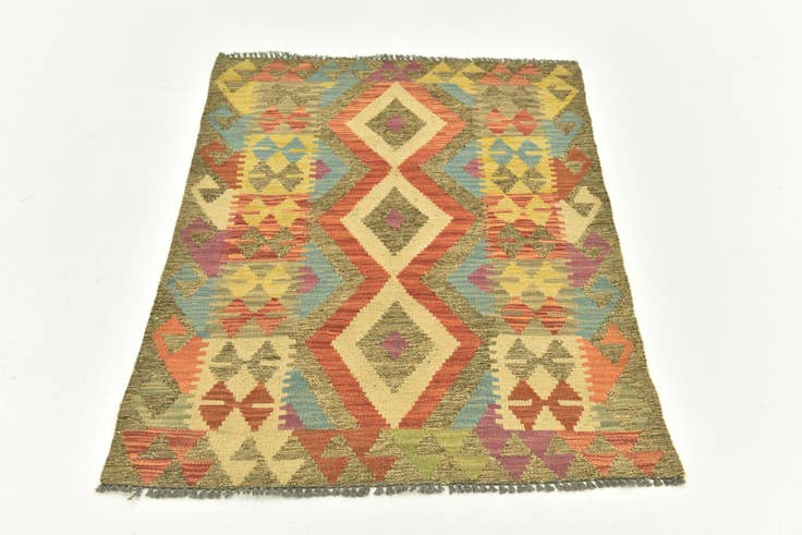 Detail image of 2' 9 x 4' Hand Woven Kilim Maymana Wool Rug