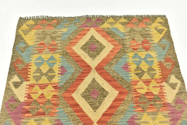 Detail image of 2' 9 x 4' Hand Woven Kilim Maymana Wool Rug