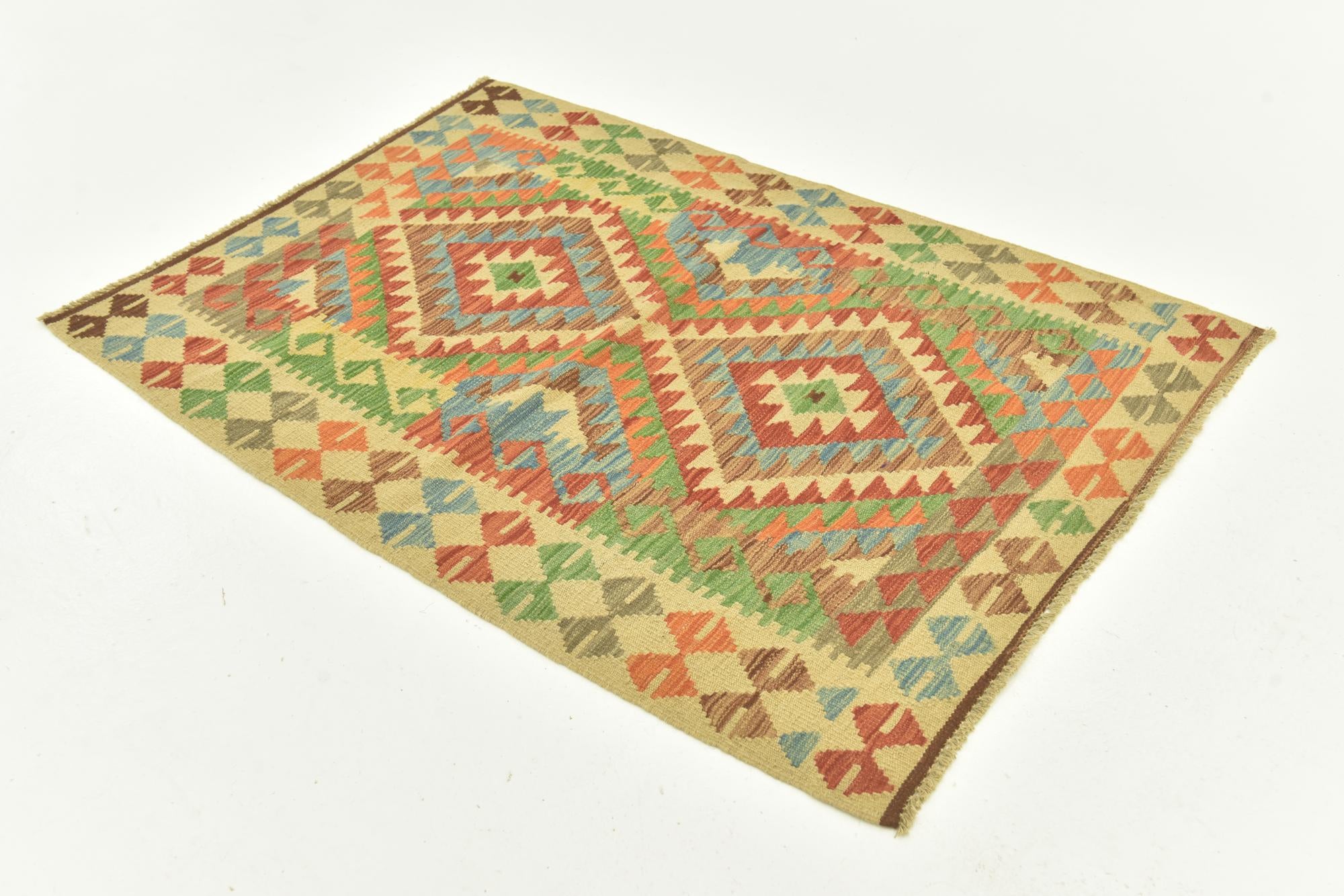 3' 6 x 4' 10 Hand Woven Kilim Maymana Wool Rug