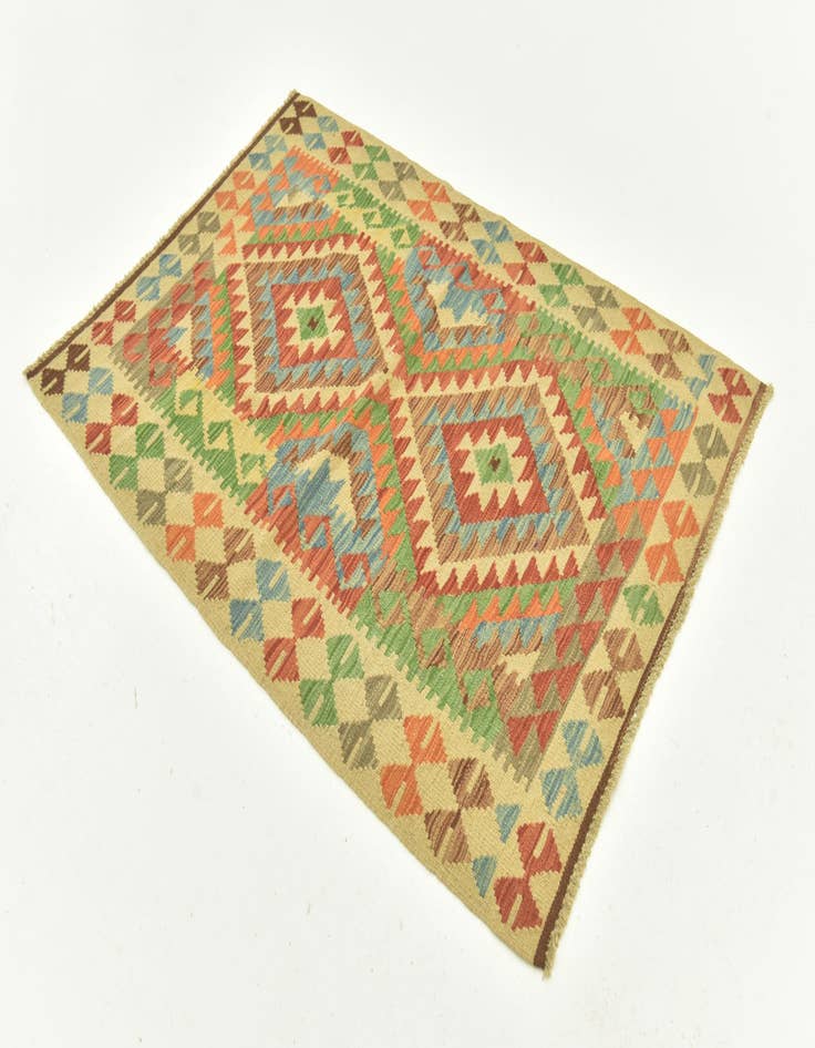 Detail image of 3' 6 x 4' 10  Hand Woven Kilim Maymana Wool Rug