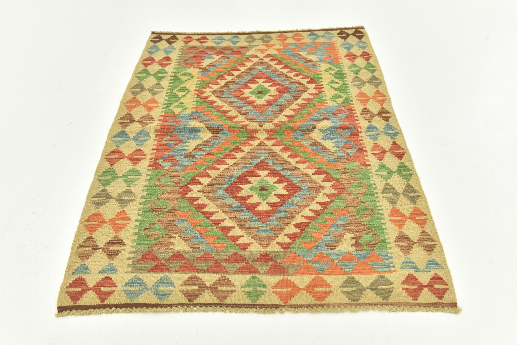 3' 6 x 4' 10 Hand Woven Kilim Maymana Wool Rug