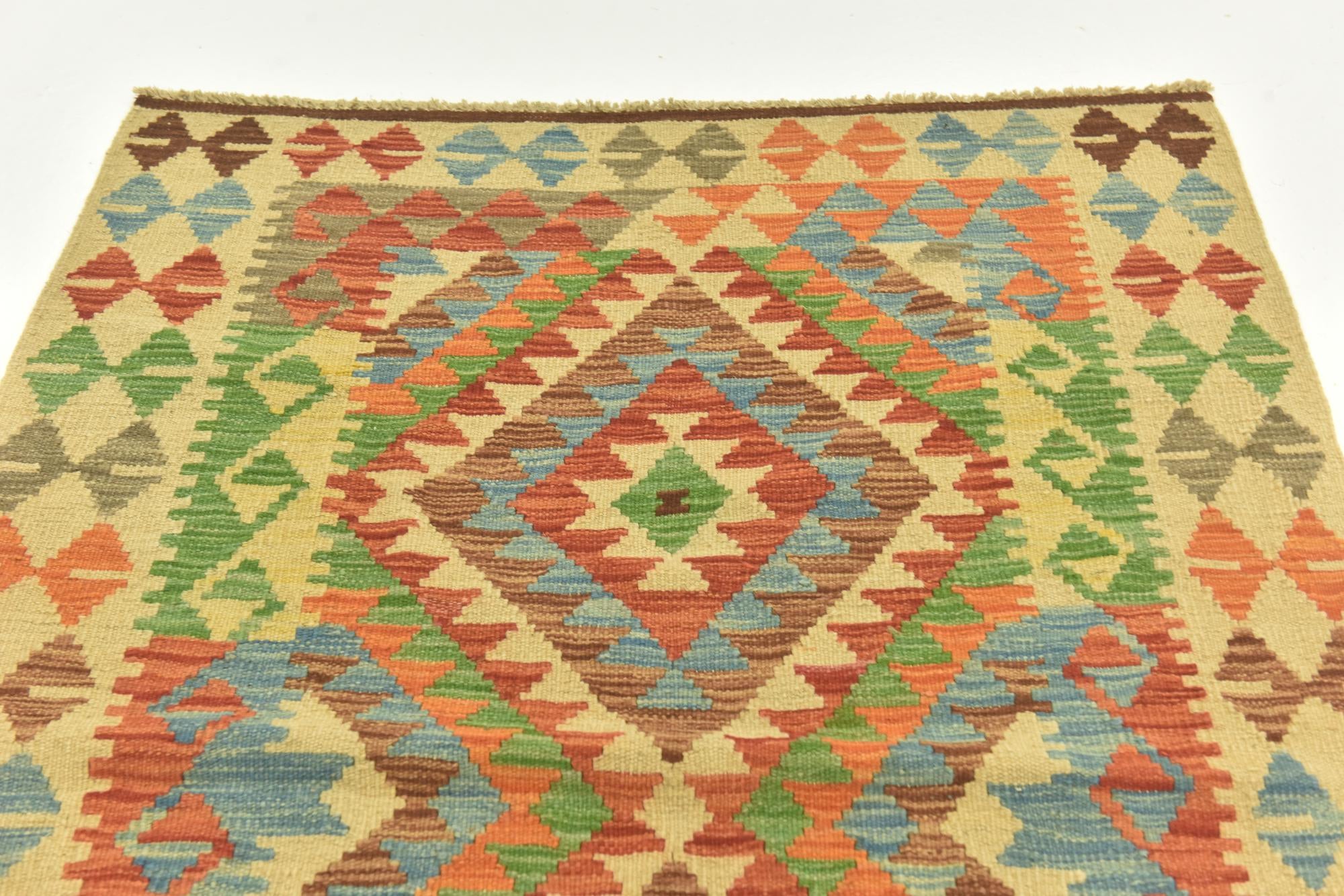 3' 6 x 4' 10 Hand Woven Kilim Maymana Wool Rug