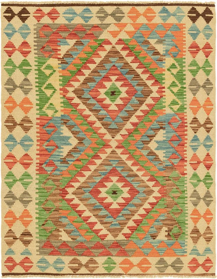 Detail image of 3' 6 x 4' 10 Hand Woven Kilim Maymana Wool Rug