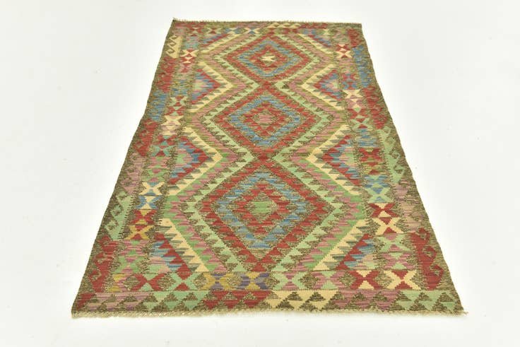 Detail image of 3' 4 x 6' 3 Hand Woven Kilim Maymana Wool Rug