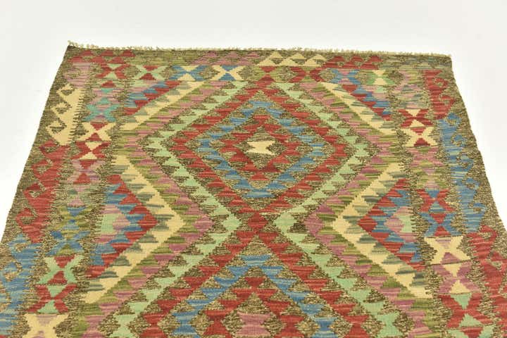 3' 4 x 6' 3 Hand Woven Kilim Maymana Wool Rug