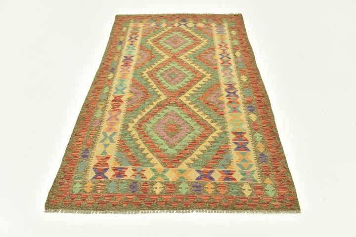 4' x 6' 4 Hand Woven Kilim Maymana Wool Rug