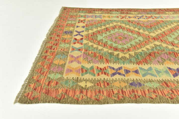 4' x 6' 4 Hand Woven Kilim Maymana Wool Rug