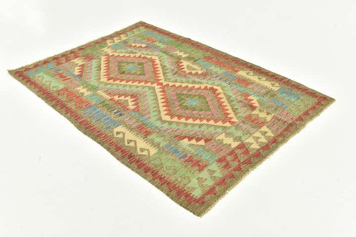 4' 2 x 5' 9 Hand Woven Kilim Maymana Wool Rug