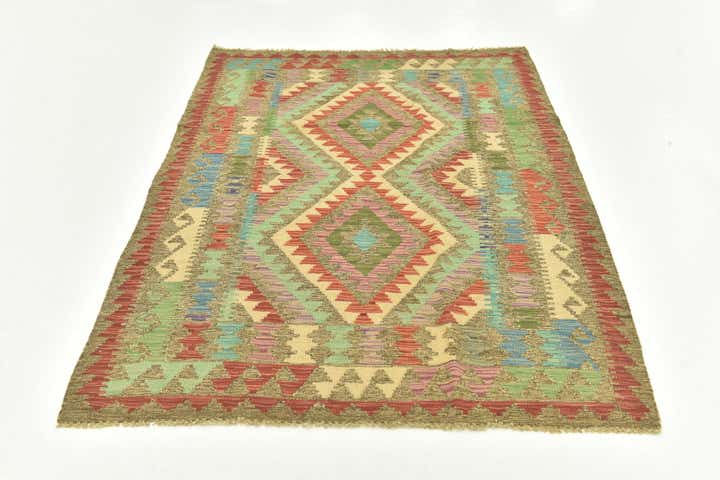 4' 2 x 5' 9 Hand Woven Kilim Maymana Wool Rug