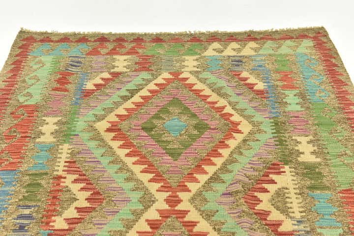 4' 2 x 5' 9 Hand Woven Kilim Maymana Wool Rug