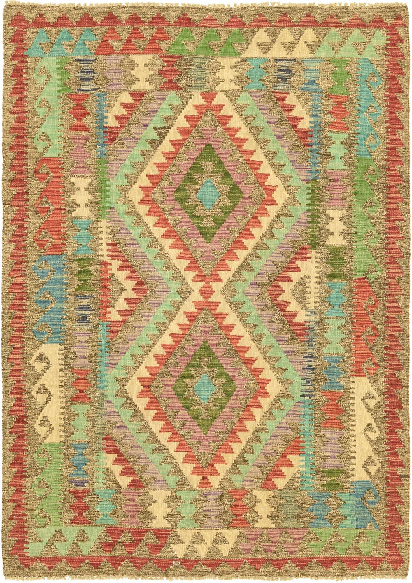 4' 2 x 5' 9 Hand Woven Kilim Maymana Wool Rug