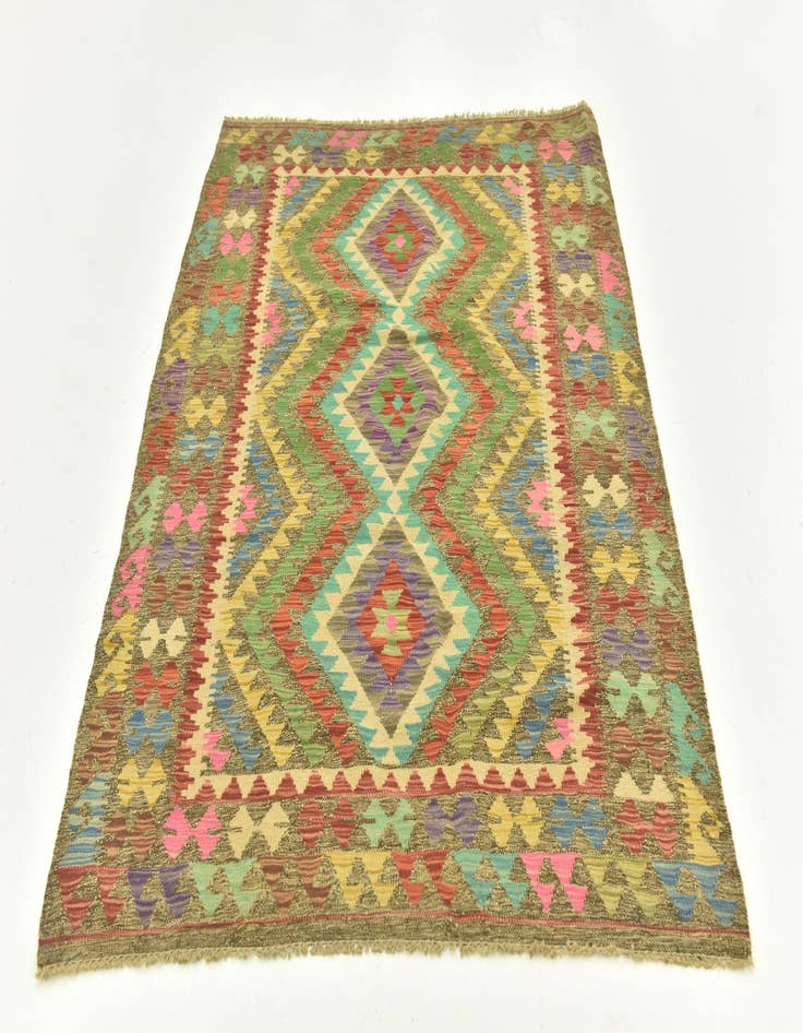 Detail image of 4' 1 x 5' 10  Hand Woven Kilim Maymana Wool Rug