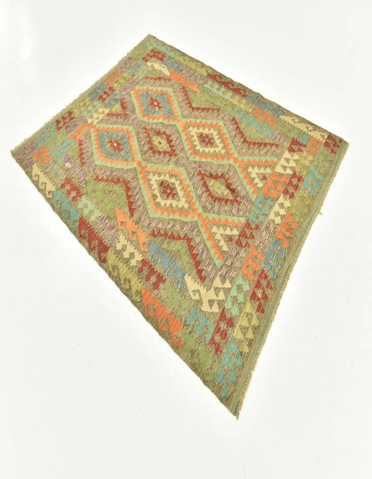 Detail image of 5' 1 x 6' 4  Hand Woven Kilim Maymana Wool Rug