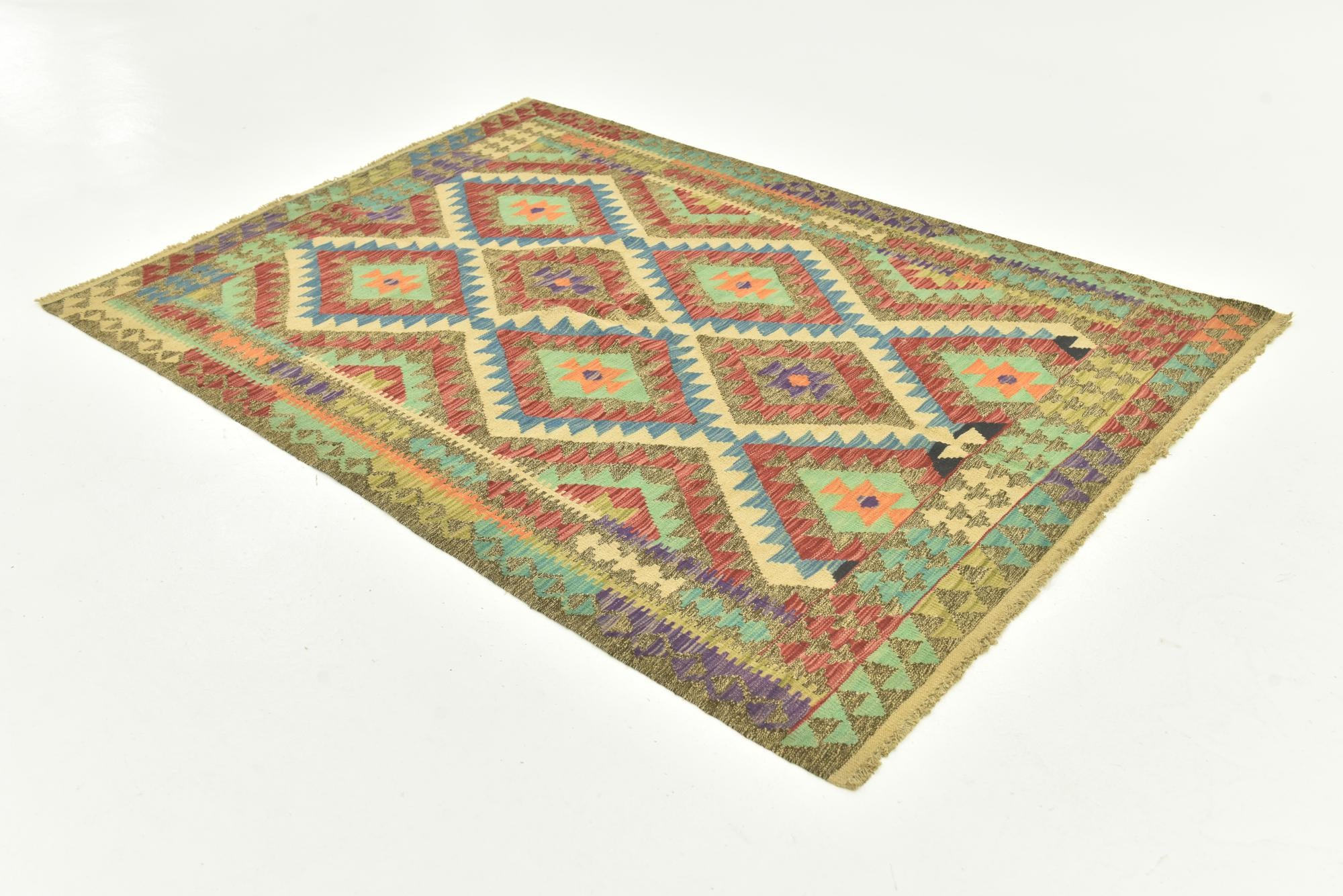 145cm x 205cm Tejido a mano Kilim Maymana Alfombra Lana
