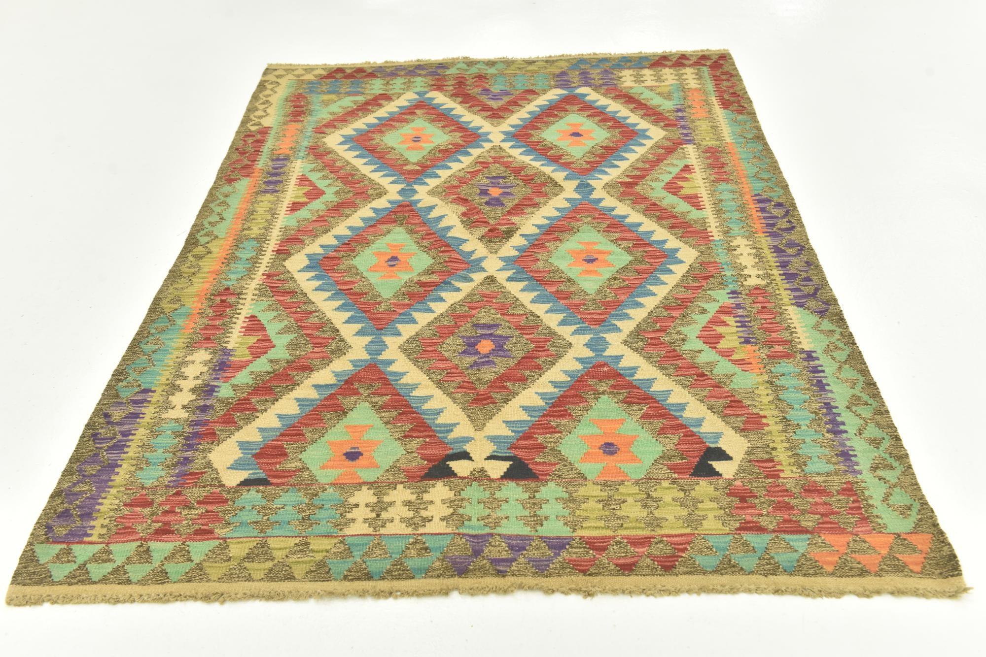 145cm x 205cm Tejido a mano Kilim Maymana Alfombra Lana