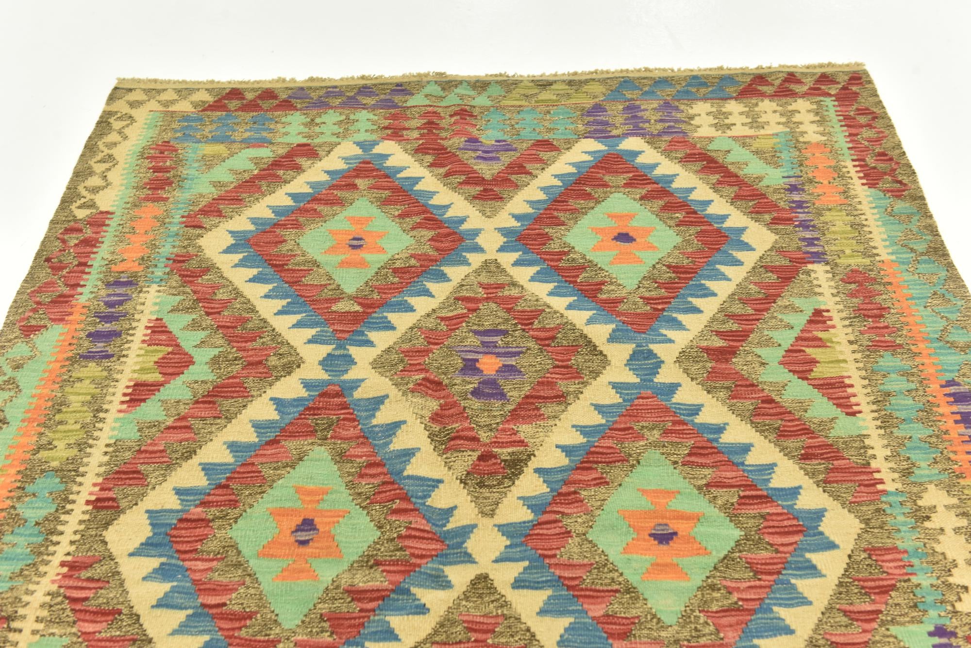 145cm x 205cm Tejido a mano Kilim Maymana Alfombra Lana
