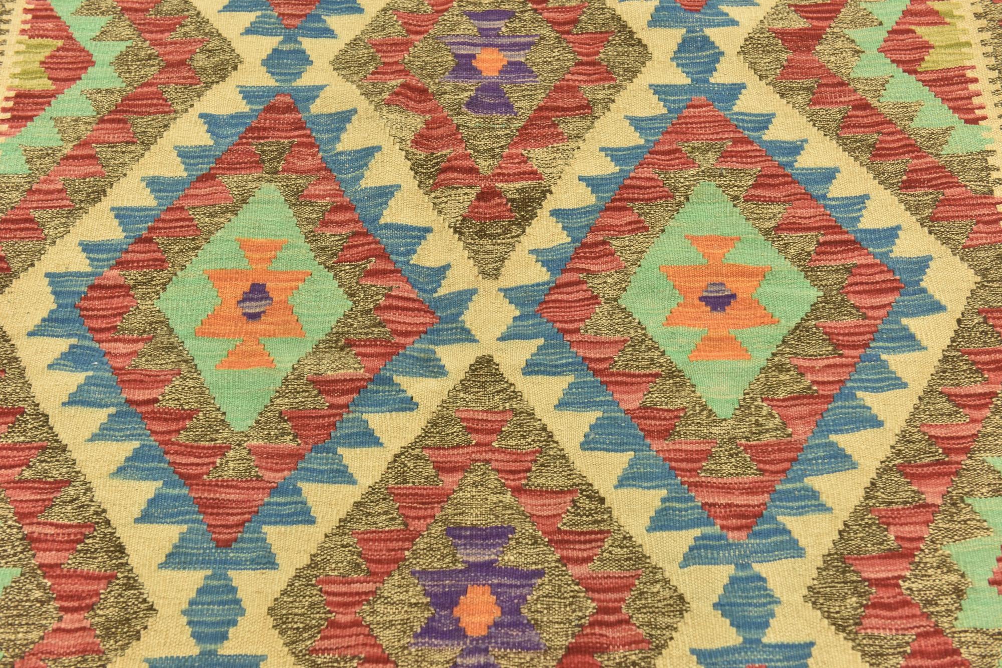 145cm x 205cm Tejido a mano Kilim Maymana Alfombra Lana