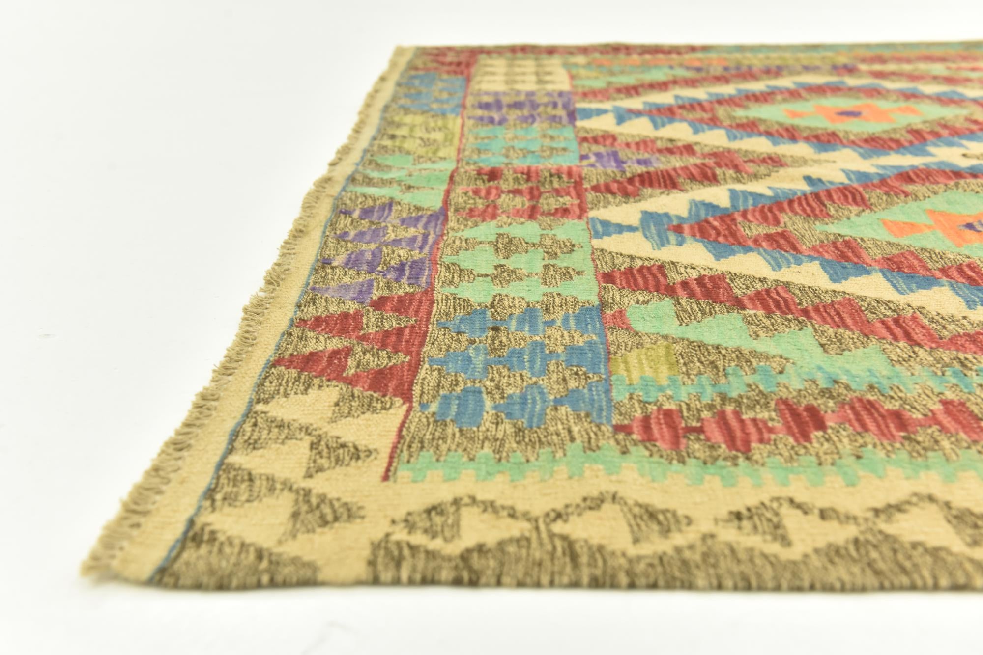 145cm x 205cm Tejido a mano Kilim Maymana Alfombra Lana