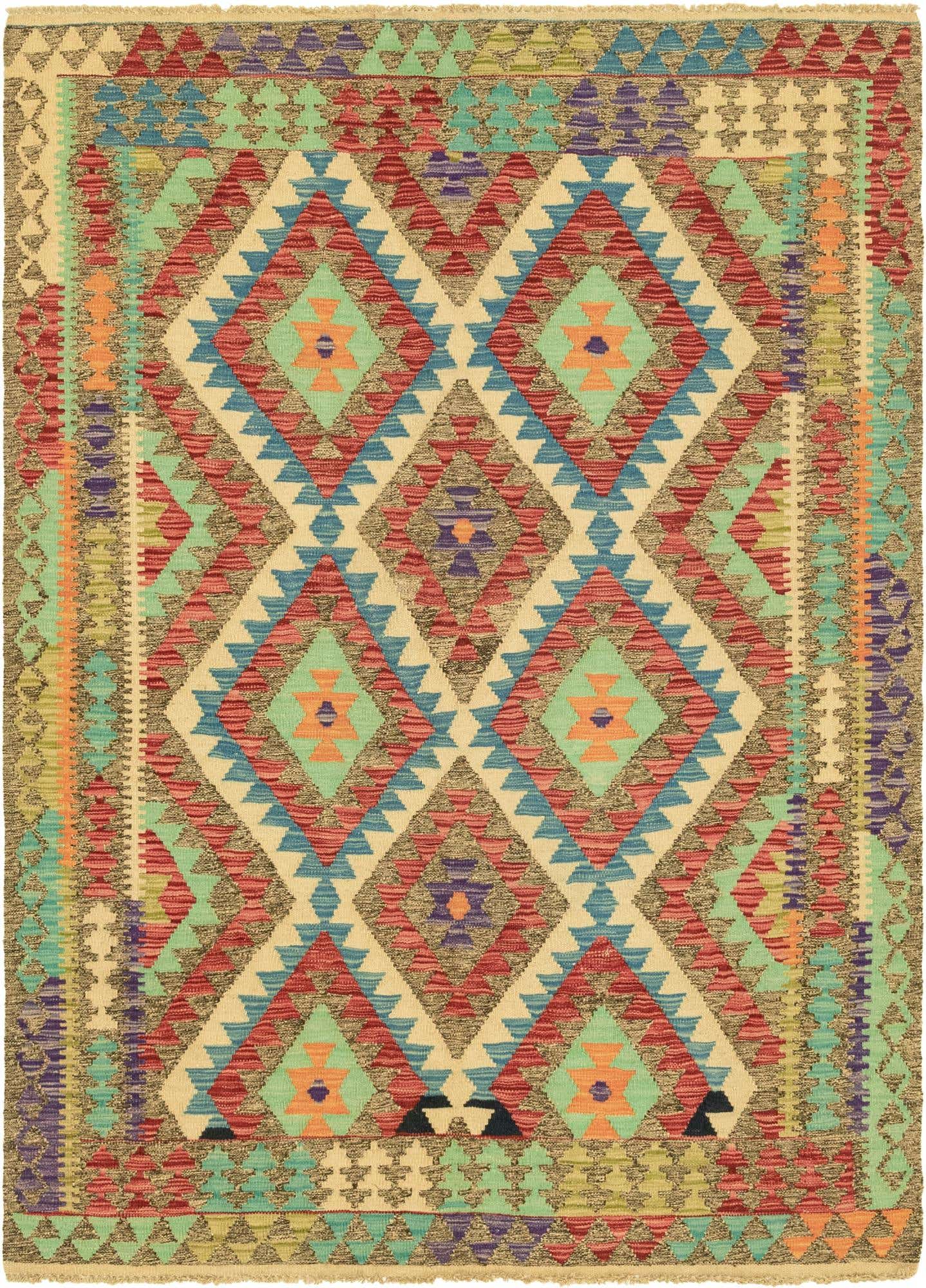 4' 9 x 6' 9 Hand Woven Kilim Maymana Wool Rug