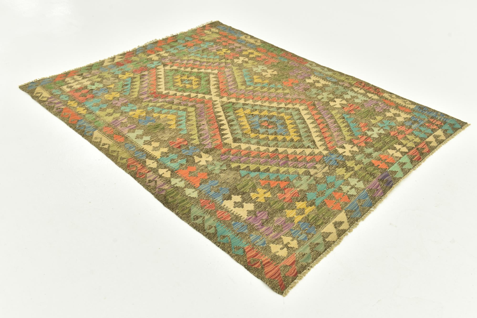 145cm x 195cm Tejido a mano Kilim Maymana Alfombra Lana