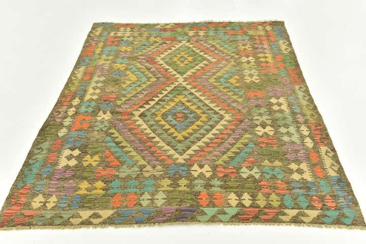 4' 10 x 6' 4 Hand Woven Kilim Maymana Wool Rug