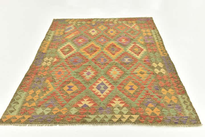 4' 10 x 6' 5 Hand Woven Kilim Maymana Wool Rug