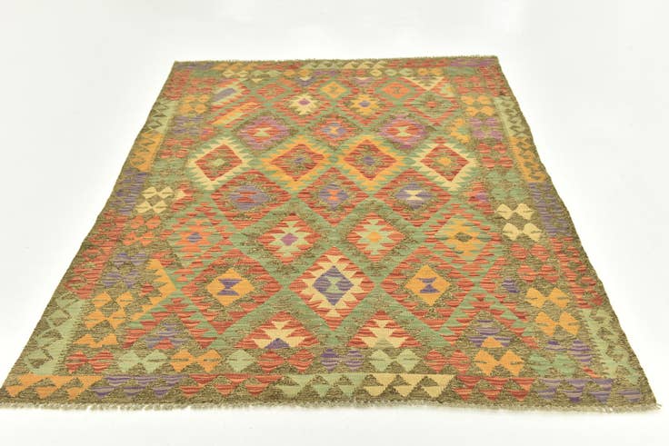 Detail image of 4' 10 x 6' 5 Hand Woven Kilim Maymana Wool Rug