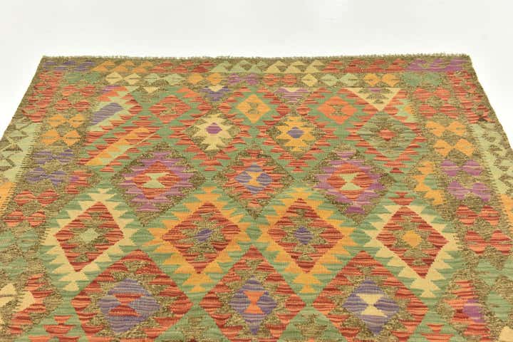 4' 10 x 6' 5 Hand Woven Kilim Maymana Wool Rug