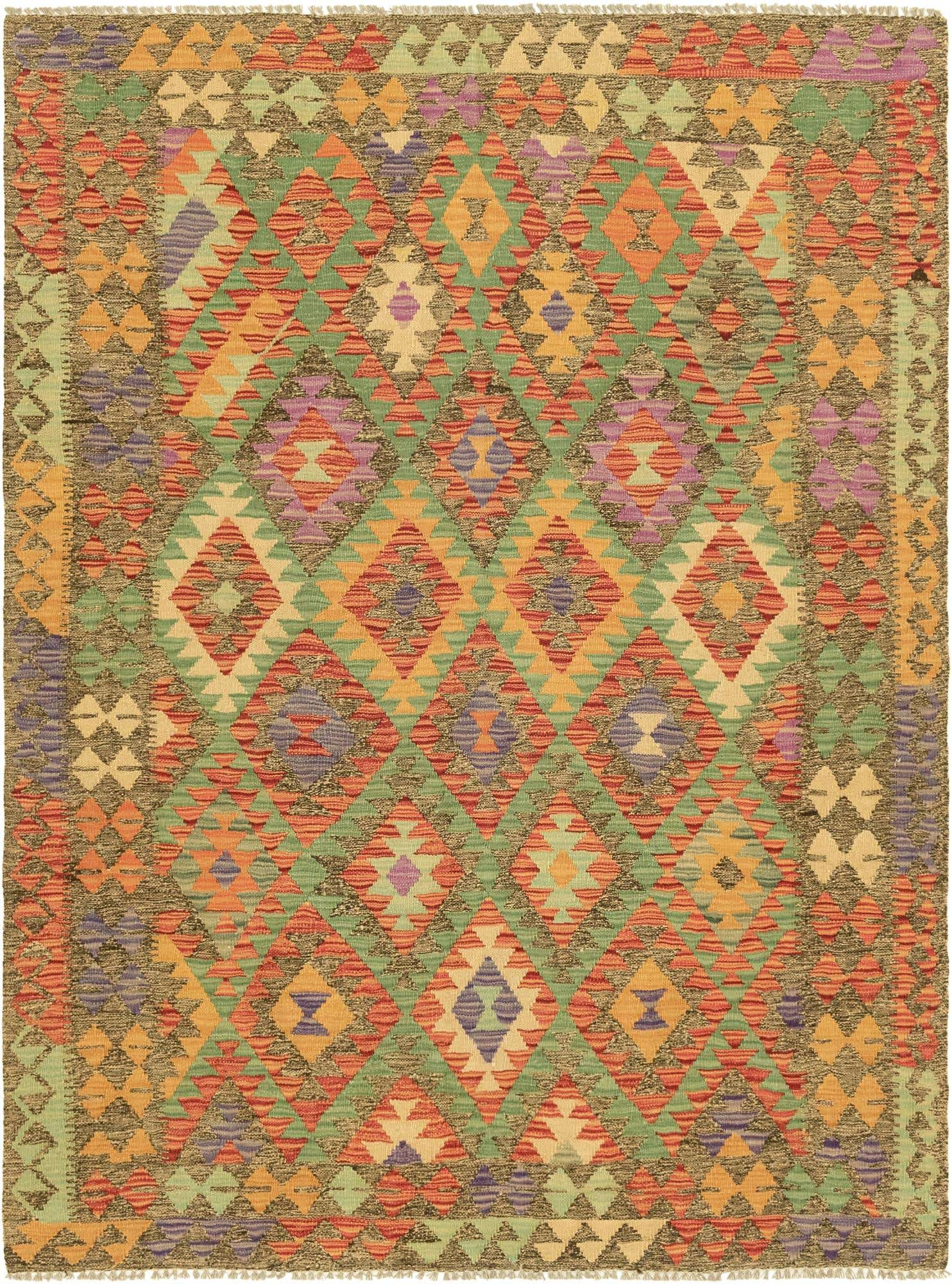 4' 10 x 6' 5 Hand Woven Kilim Maymana Wool Rug