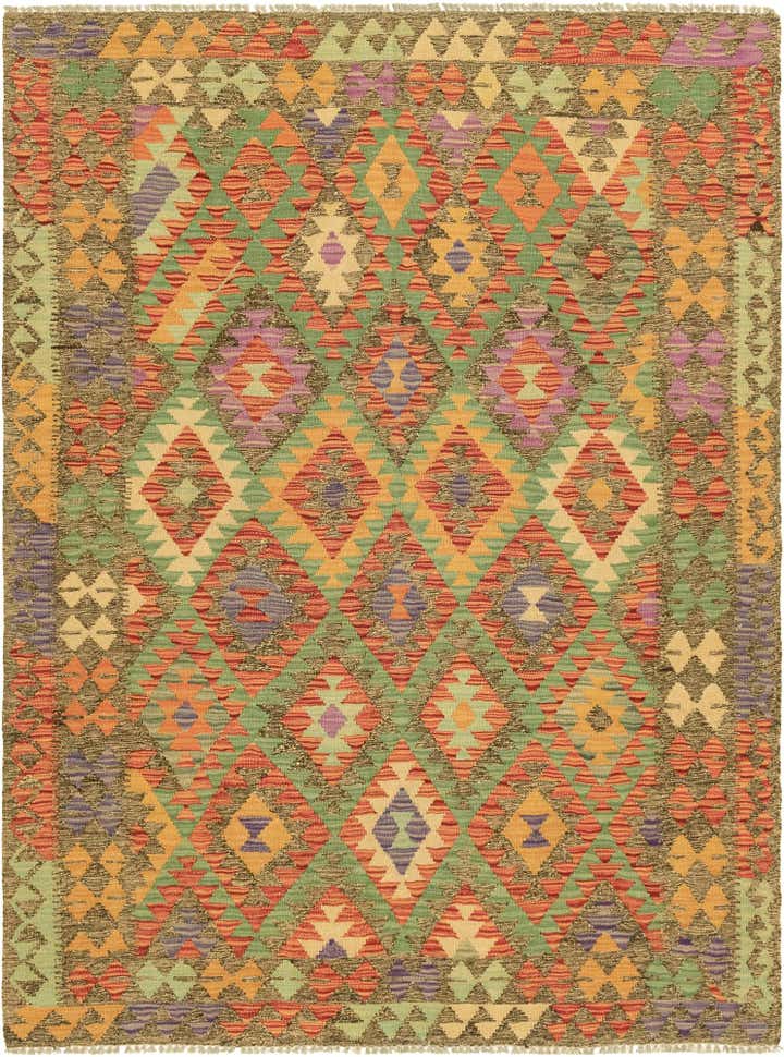 4' 10 x 6' 5 Hand Woven Kilim Maymana Wool Rug