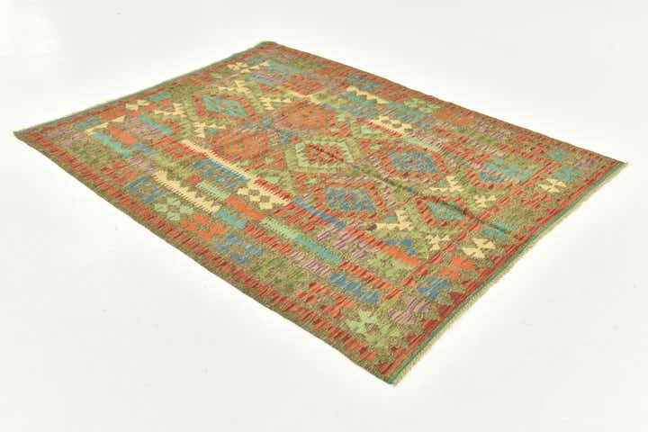 5' x 6' 6 Hand Woven Kilim Maymana Wool Rug