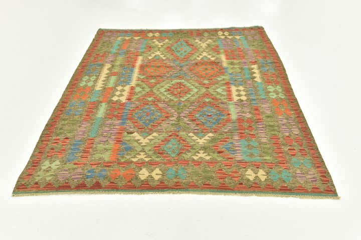 5' x 6' 6 Hand Woven Kilim Maymana Wool Rug