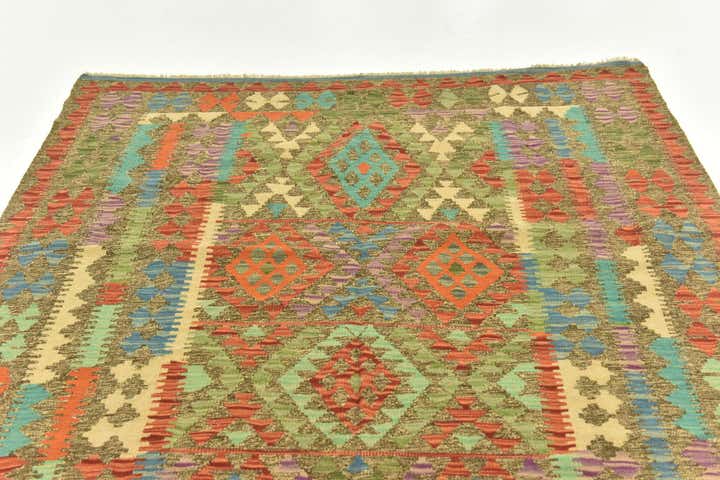 5' x 6' 6 Hand Woven Kilim Maymana Wool Rug